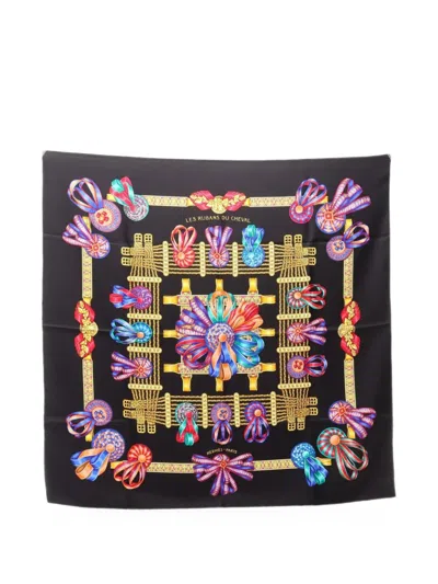 Pre-owned Hermes 2010s 90 Carré Les Rubans Du Cheval Scarf In Black