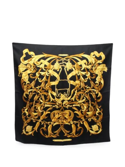 Pre-owned Hermes 2010s 90 Le Mors À La Conétable Scarf In Black