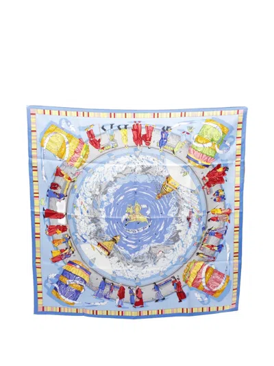 Pre-owned Hermes 2010s 90 Prieres Au Vent Scarf In Blue