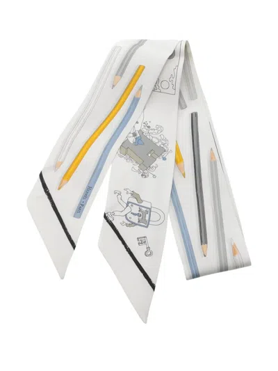 Pre-owned Hermes 2010s A Vos Crayons Ribbon Scarf In White