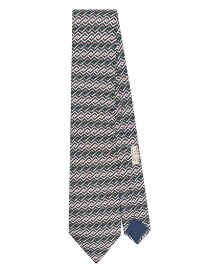Pre-owned Hermes 2010s Abstract-print Silk Tie In Neutrals