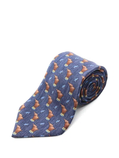 Pre-owned Hermes 2010s All-over Pattern Silk Tie In Blue