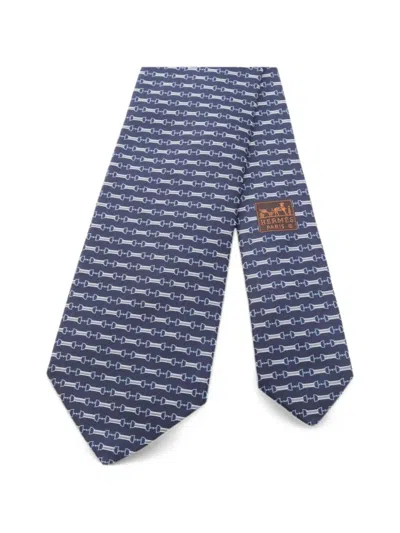 Pre-owned Hermes 2010s All-over Pattern Tie In Blue