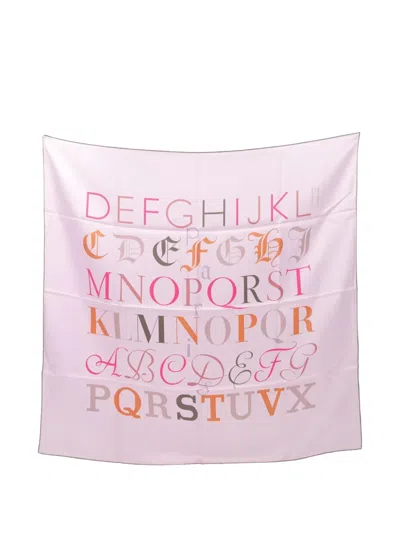 Pre-owned Hermes 2010s Alphabet Silk Scarf In Pink