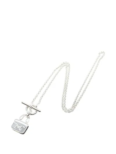 Pre-owned Hermes 2010s Amulet Lock Necklace In Silver