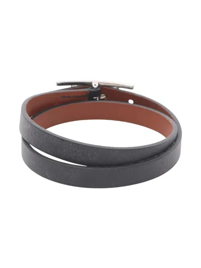 Pre-owned Hermes 2010s Api 3 Long Leather Bracelet In Black