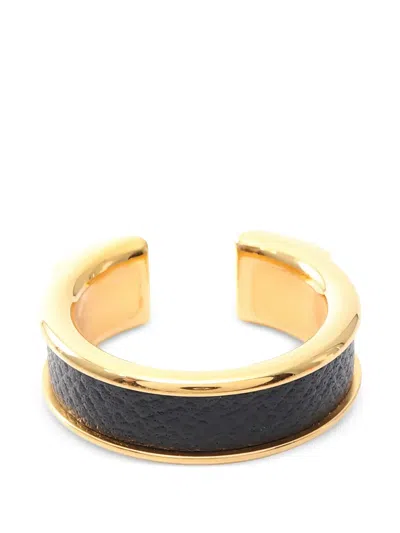 Pre-owned Hermes 2010s Athena Double-crew Leather Ring In Gold