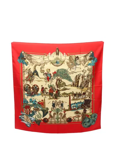 Pre-owned Hermes 2010s Au Fil De La Soie Scarf In Red