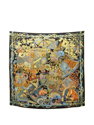 Pre-owned Hermes 2010s Au Fil Du Carré Square-shape Scarf In Black