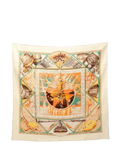 Pre-owned Hermes 2010s Au Son Du Tam-tam Scarf In Neutrals