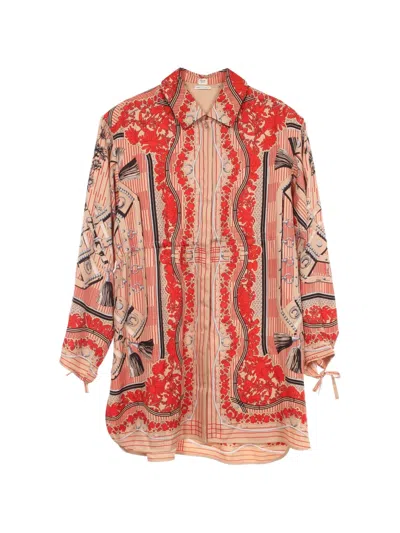 Pre-owned Hermes 2010s Aux Champs En Fleurs Rayeh Drawstring Shirt In Neutrals