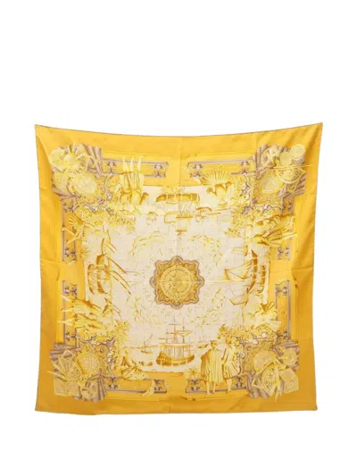 Pre-owned Hermes 2010s Azulejos Silk Scarf In Yellow