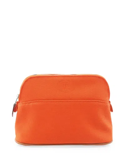 Pre-owned Hermes 2010s Bolide Leather-trim Pouch In Orange