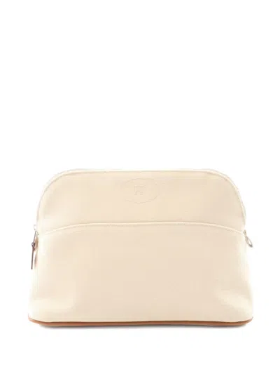 Pre-owned Hermes 2010s Bolide Mm Canvas Leather-trim Pouch In Neutral