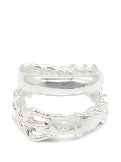 Pre-owned Hermes 2010s Book Le Serie Ring In Silver