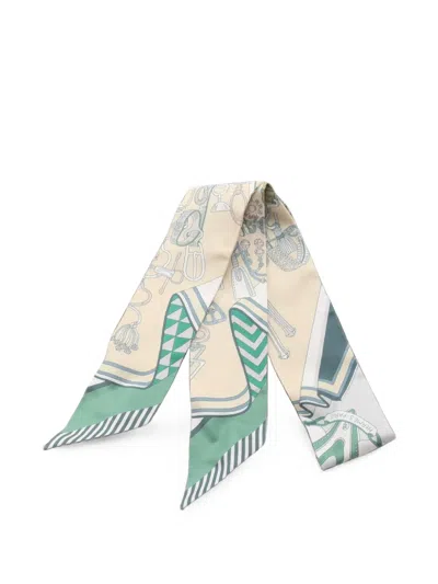 Pre-owned Hermes 2010s Bouquets Sellier Scarf In Neutrals