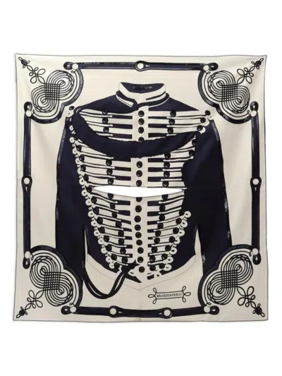 Pre-owned Hermes 2010s Brandebourgs Tattoo Bead-embroidered Scarf In Neutral