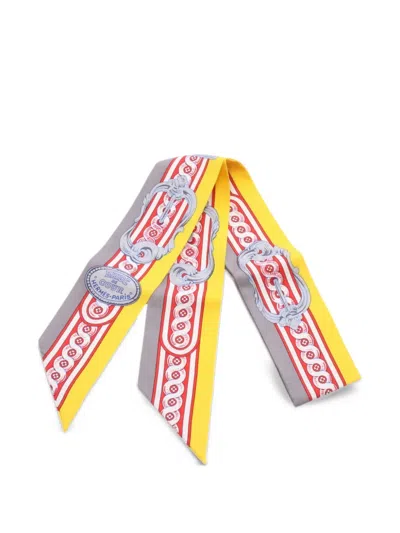 Pre-owned Hermes 2010s Bride De Cour Ribbon Scarf In Grey