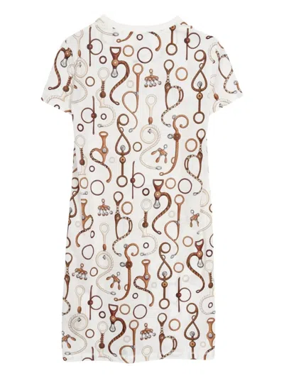Pre-owned Hermes 2010s Bridle-pattern Dress In White