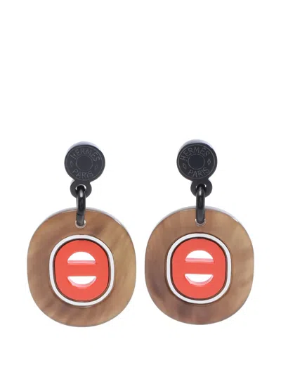 Pre-owned Hermes 2010s Buffalo-horn Earrings In Brown