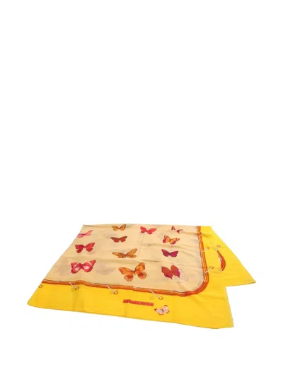 Pre-owned Hermes 2010s Butterfly-motif Shawl In Yellow
