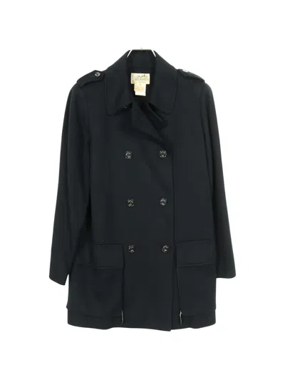 Pre-owned Hermes 2010s Button Cashmere Coat In Blue