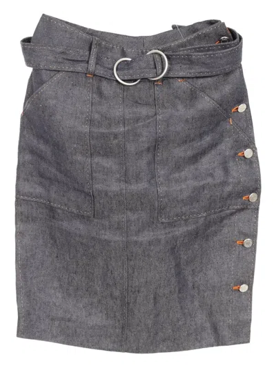 Pre-owned Hermes 2010s Button Wrap Skirt In Gray