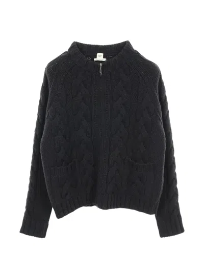 Pre-owned Hermes 2010s Cable-knit Zip-up Cardigan In Blue