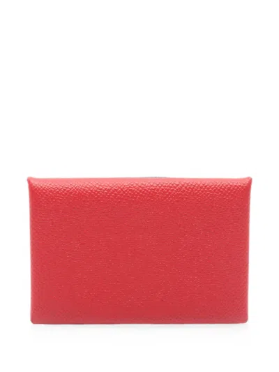Pre-owned Hermes 2010s Calvi Epsom Leather Coin Purse In Red