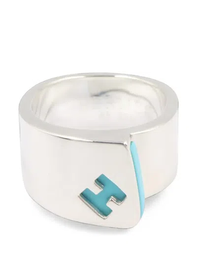 Pre-owned Hermes 2010s Candy Cut-out-h Ring In Silver