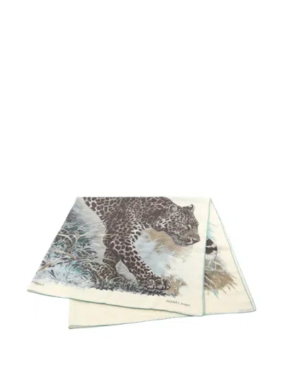 Pre-owned Hermes 2010s Carré 140 Panthère Pardus Scarf In Neutral