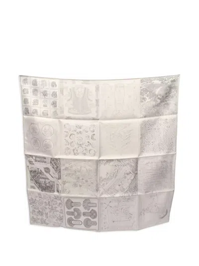 Pre-owned Hermes 2010s Carré 16 Double Face Scarf In Gray