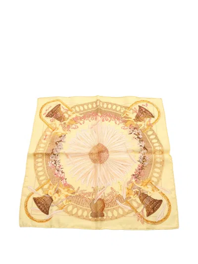 Pre-owned Hermes 2010s Carré 45 Amours Silk Scarf In Yellow