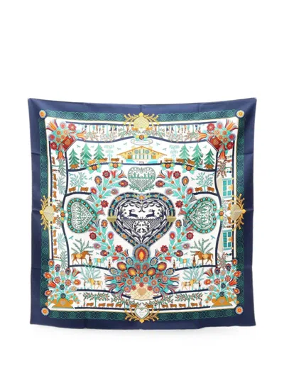 Pre-owned Hermes 2010s Carre 90 Decoupages Scarf In White
