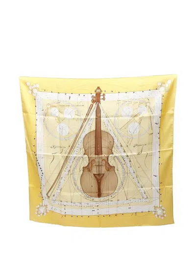 Pre-owned Hermes 2010s Carré 90 La Musique Des Spheres Silk Scarf In Yellow