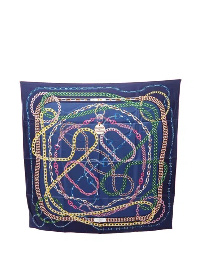 Pre-owned Hermes 2010s Carré 90 Réaction En Chaînes Scarf In Blue