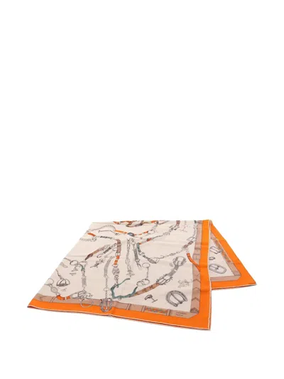 Pre-owned Hermes 1910s Carré Jean 140 Printed Scarf In Neutral