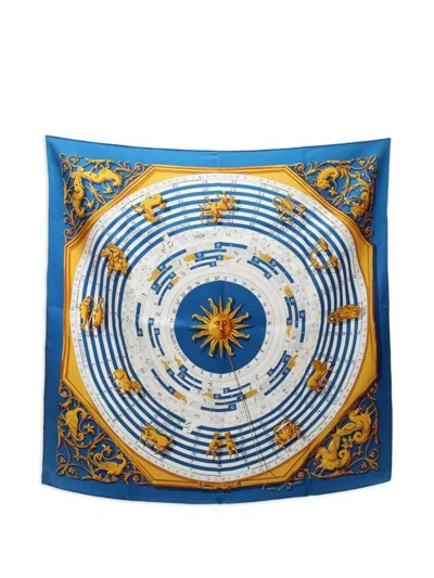 Pre-owned Hermes 2010s Carres 90 Dies Et Hore Scarf In Blue