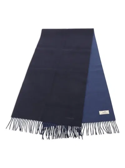 Pre-owned Hermes 2010s Cashmere Fringed Scarf In Blue