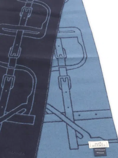 Pre-owned Hermes 2010s Cashmere Scarf In Blue
