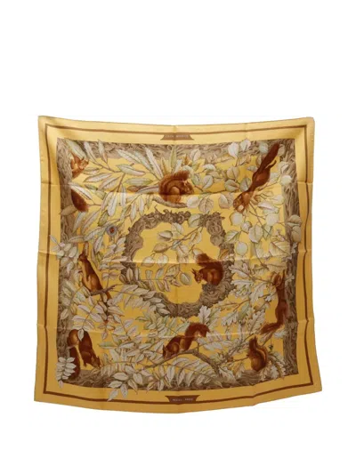Pre-owned Hermes 2010s Casse Noisette Silk Scarf In Yellow