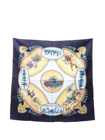 Pre-owned Hermes 2010s Cavaliers Peuls Silk Scarf In Blue