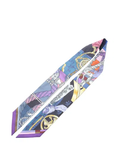 Pre-owned Hermes 2010s Cavalleria D'etriers Silk Scarf In Blue