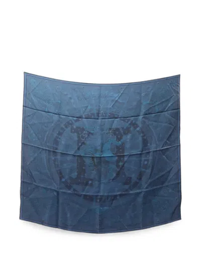 Pre-owned Hermes 2010s C'est La Fete Silk Scarf In Blue