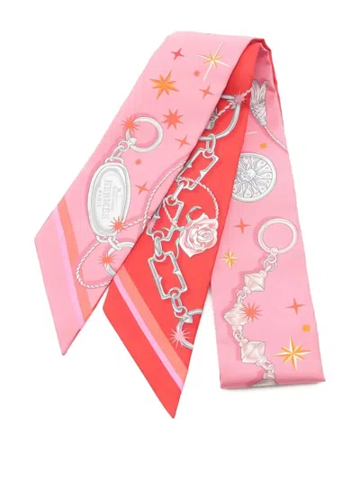 Pre-owned Hermes 2010s C'est La Fete Twilly Scarf In Pink
