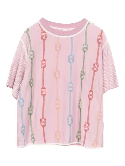 Pre-owned Hermes 2010s Chain D'ancre Colourblock Top In Pink