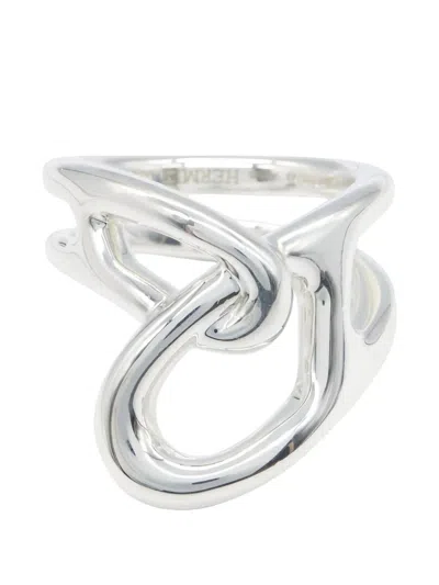Pre-owned Hermes 2010s Chaîne D'ancre Bank Ring In Silver