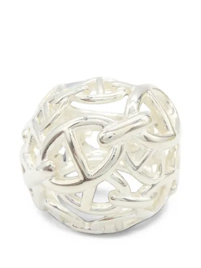 Pre-owned Hermes 2010s Chaine D'ancre Enchainée Cut-out Ring In Silver