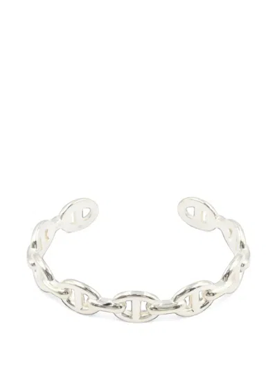 Pre-owned Hermes 2010s Chaîne D'ancre Enchene Bangle In Silver