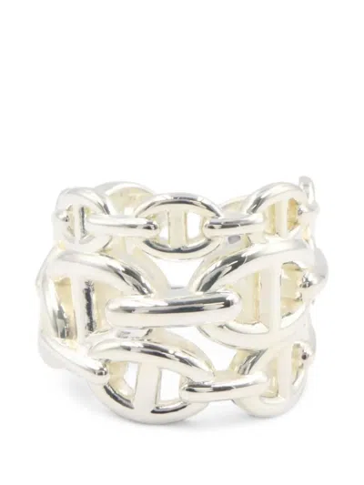 Pre-owned Hermes 2010s Chaîne D'ancre Enchene Gm Ring In Silver